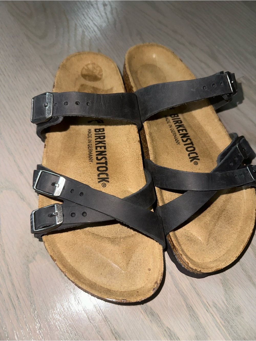 Birkenstock Black Strappy Leather Buckle Sandals